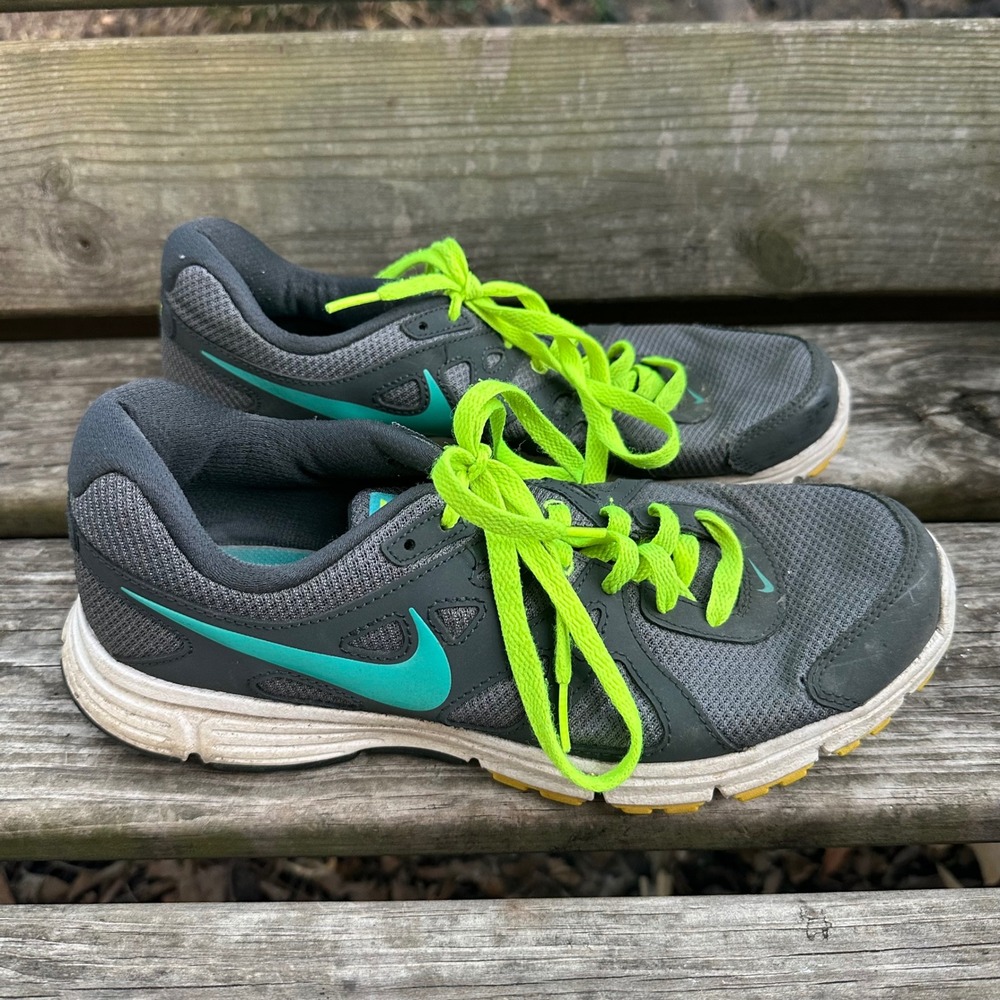 Nike Revolution 2 Womens Running Shoes Gray Teal Neon Green 554900-008 Size 11